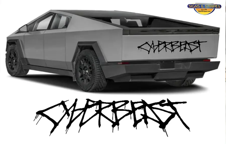 Cybertruck graphics: Cyberbeast lettering decal for the tailgate