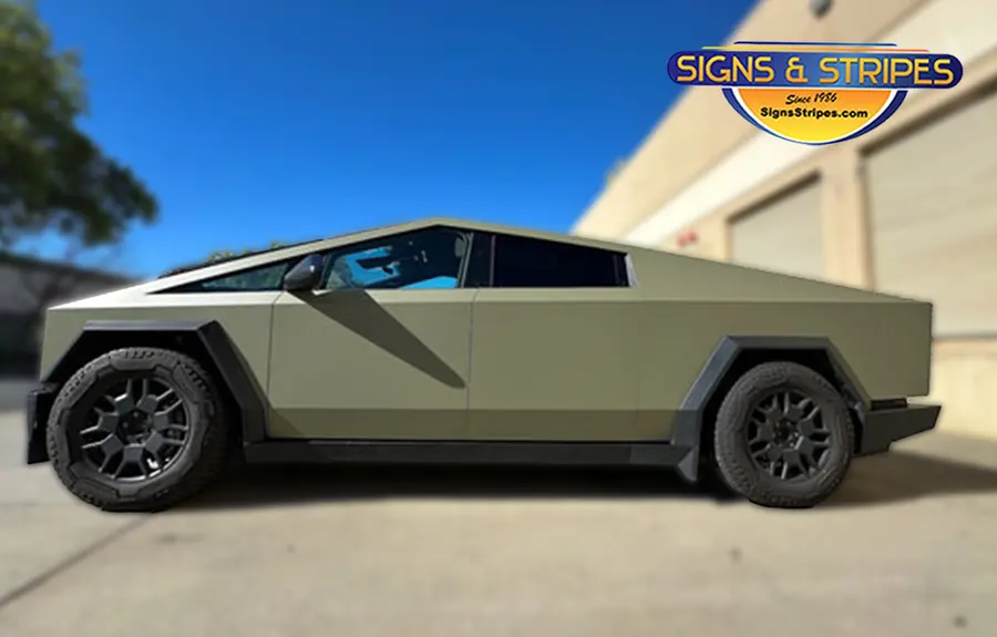 Cybertruck wrap in matte military green