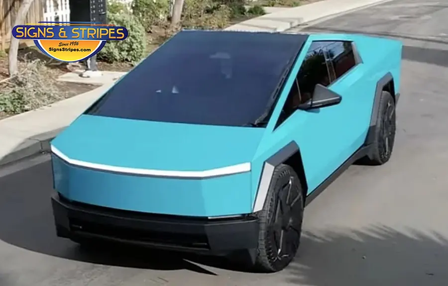 Cybertruck custom wrap in matte teal